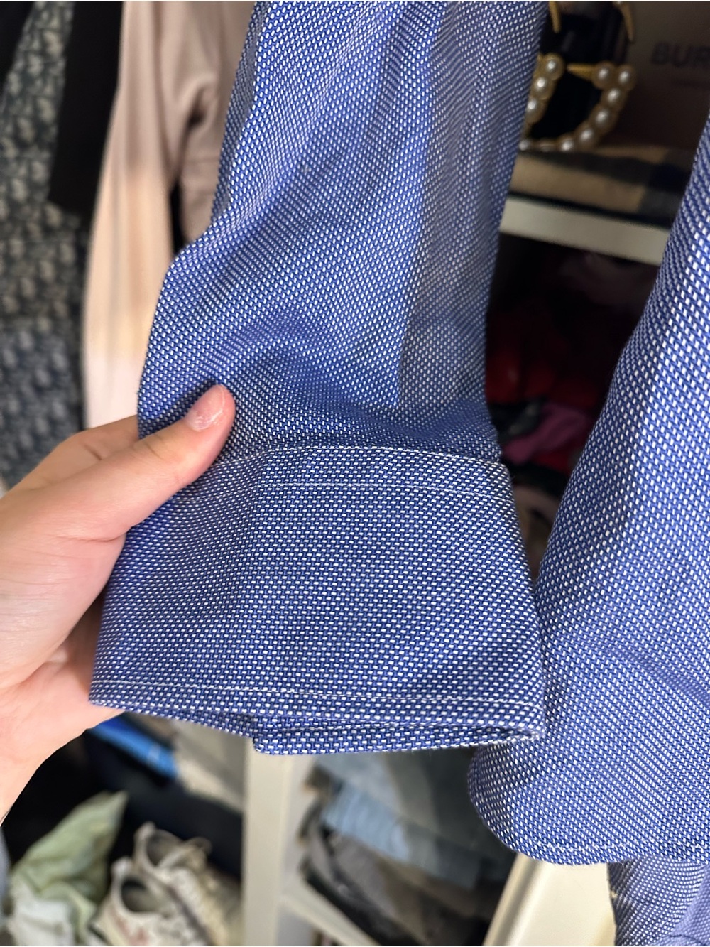BOSS Men’s Blue Textured Long-Sleeve Dress Shirt - Picture 5 of 14